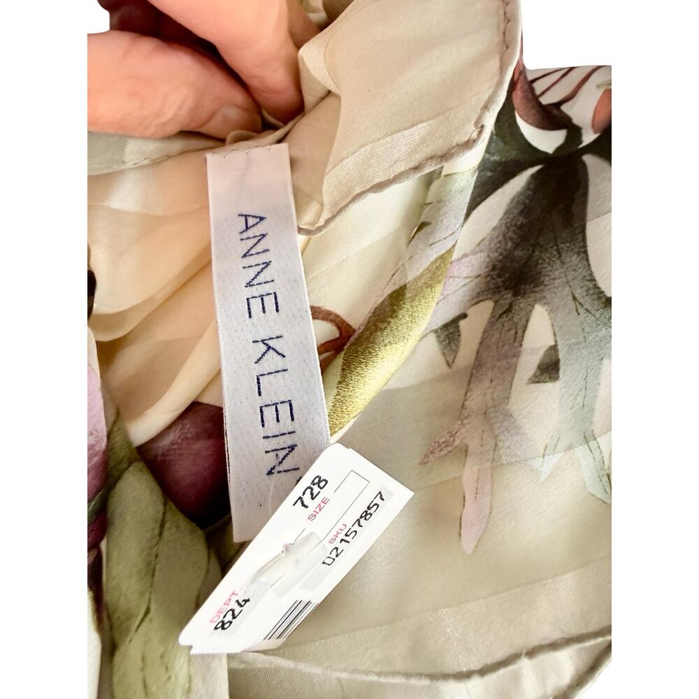 Vintage Anne Klein 1990s Silk Ivory Striped Pomegranate Scarf NWT 34x34 - Picture 11 of 11